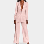Women's Tailored Blazer Set – Single Button Blazer Wide Leg Pants Set