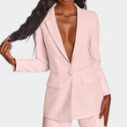 Women's Tailored Blazer Set – Single Button Blazer Wide Leg Pants Set