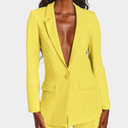 Women's Tailored Blazer Set – Single Button Blazer Wide Leg Pants Set