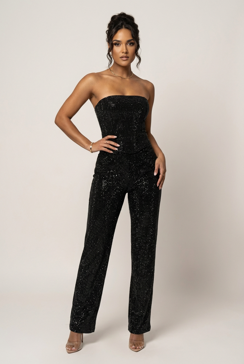 Women's Glitter Pants Set – Strapless Party Set