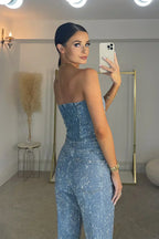 Women's Glitter Pants Set – Strapless Party Set