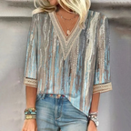 Women's V Neck Blouse with Flowing Fit and Long Sleeves
