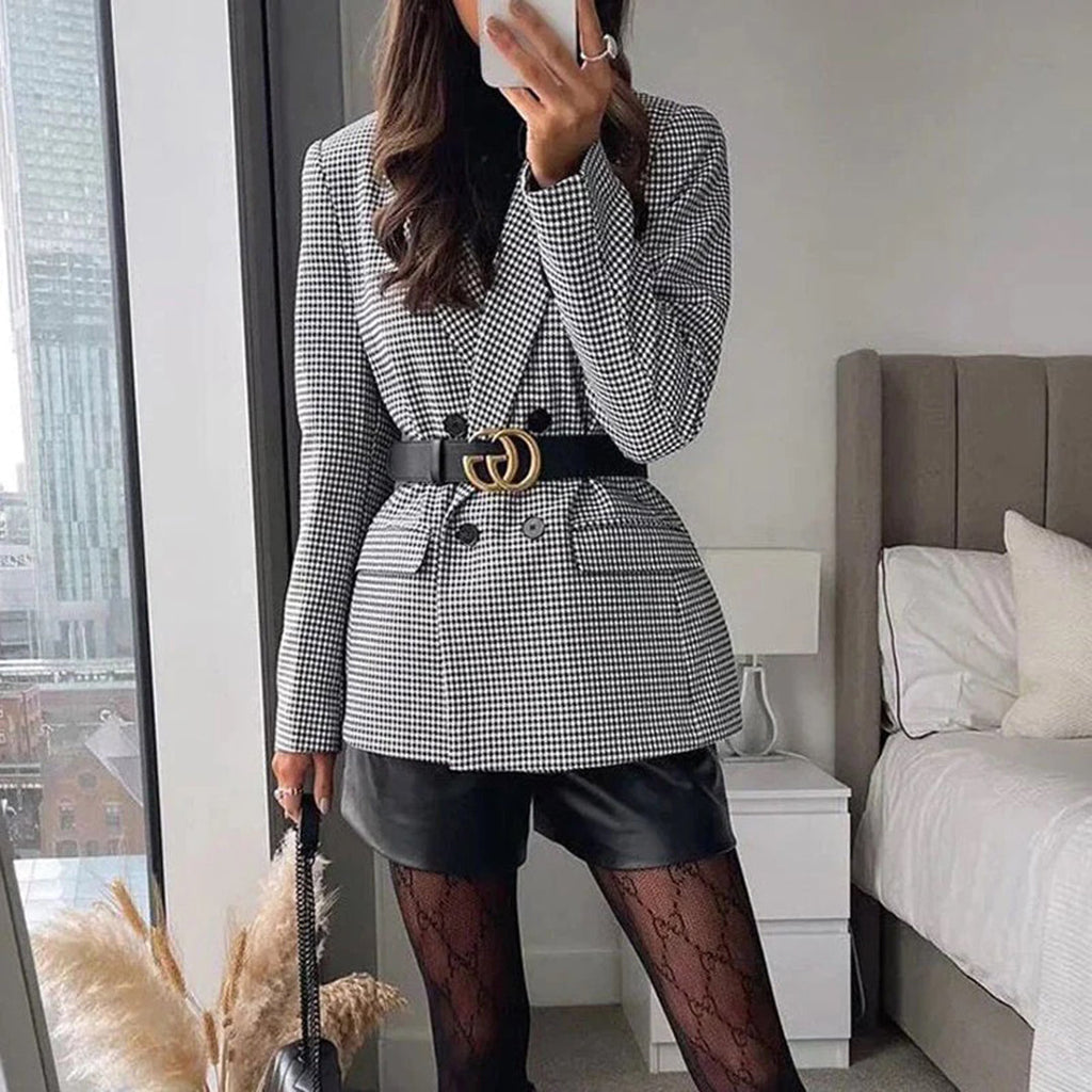 Women’s Checked Blazer – Classic Tailored Plaid Office Jacket – Chloe