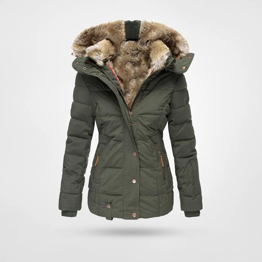 Women's Hooded Puffer Jacket – Mid-Length Quilted Jacket