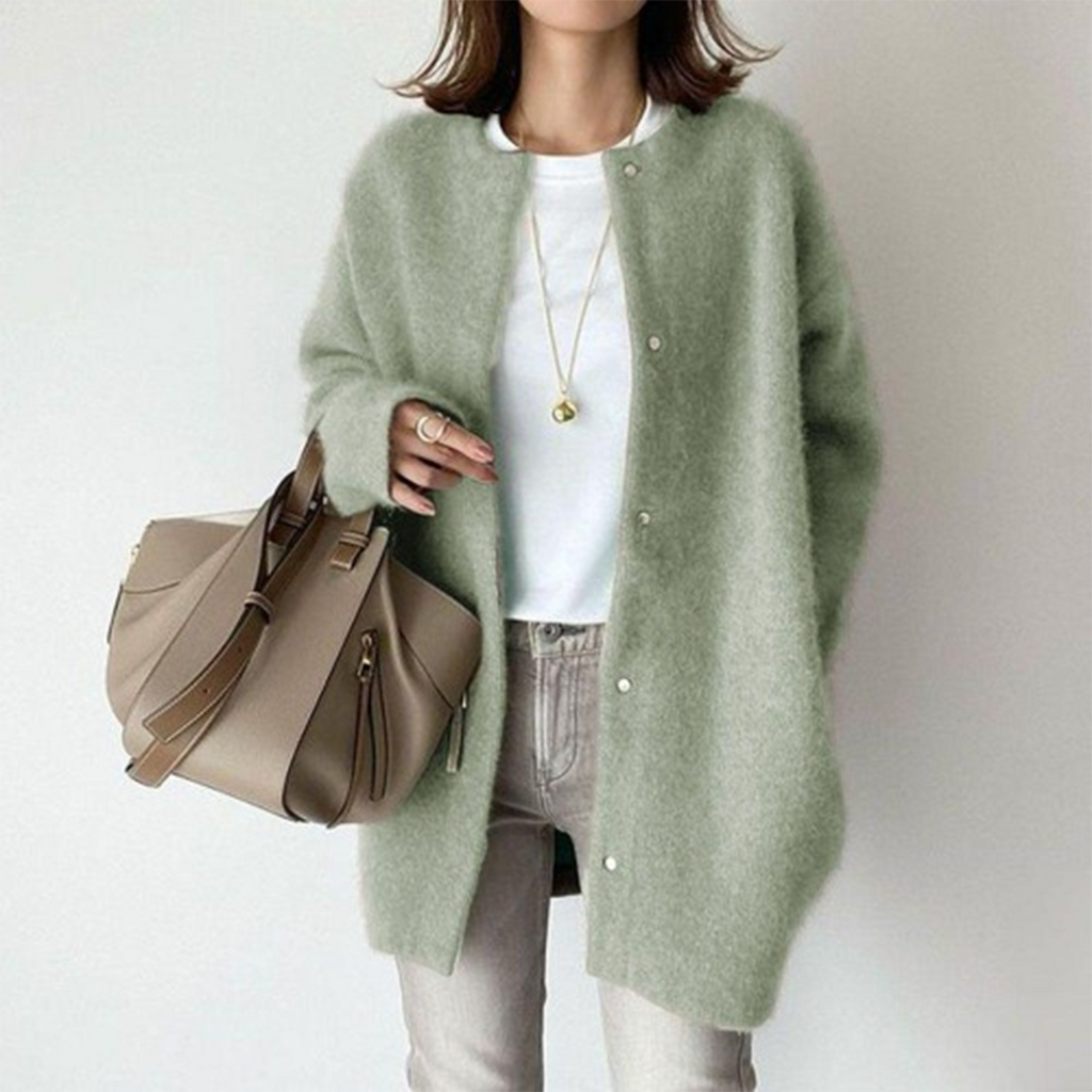 Women's Mid-Length Cardigan – Relaxed Button Sweater