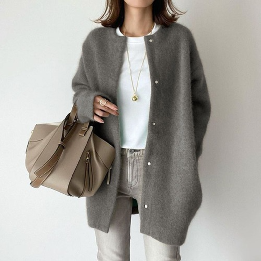 Women's Mid-Length Cardigan – Relaxed Button Sweater
