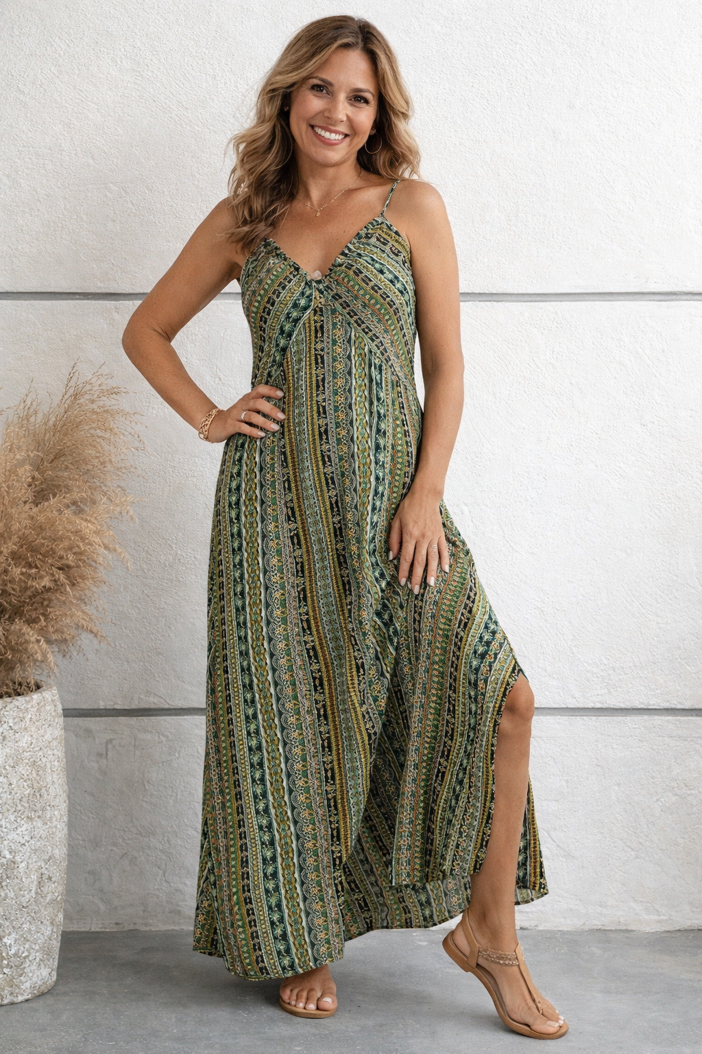 Women's Printed Maxi Dress – Spaghetti Strap Dress