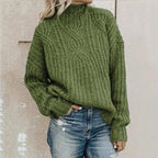 Women's Mock Neck Cable Sweater – Relaxed Winter Knit