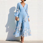 Women's Floral Pleated Wedding Guest Midi Dress – Flowy Summer Occasion Dress