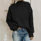 Women's Mock Neck Cable Sweater – Relaxed Winter Knit