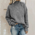Women's Mock Neck Cable Sweater – Relaxed Winter Knit
