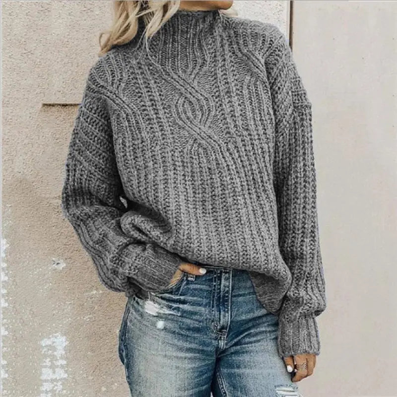 Women's Mock Neck Cable Sweater – Relaxed Winter Knit