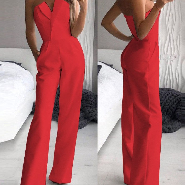 Women's Sleeveless Evening Jumpsuit – Flowy Wide Leg Formal Occasion Jumpsuit