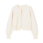 Women's Pearl Embellished Cardigan – V-Neck Decorative Button Front Cardigan