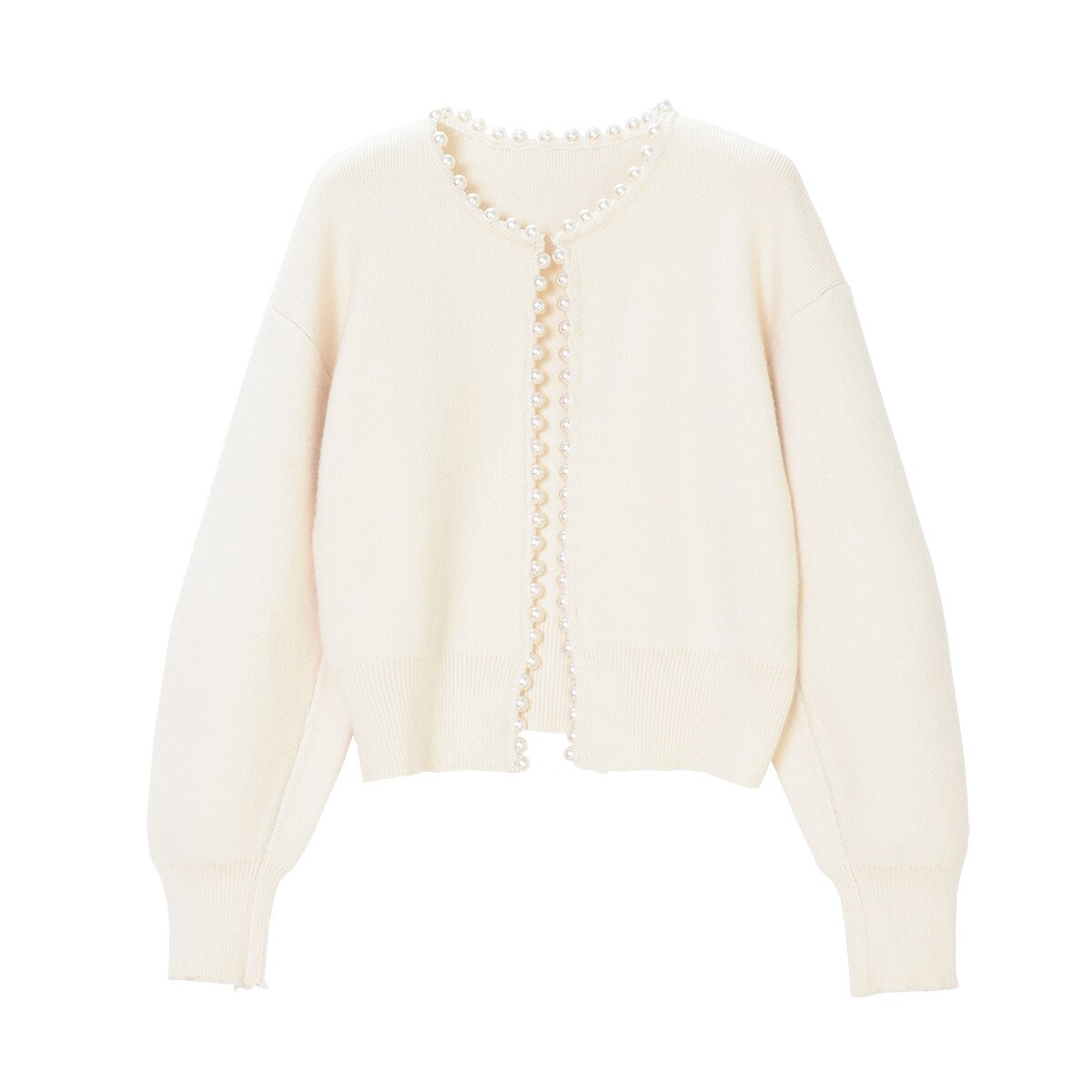 Women's Pearl Embellished Cardigan – V-Neck Decorative Button Front Cardigan