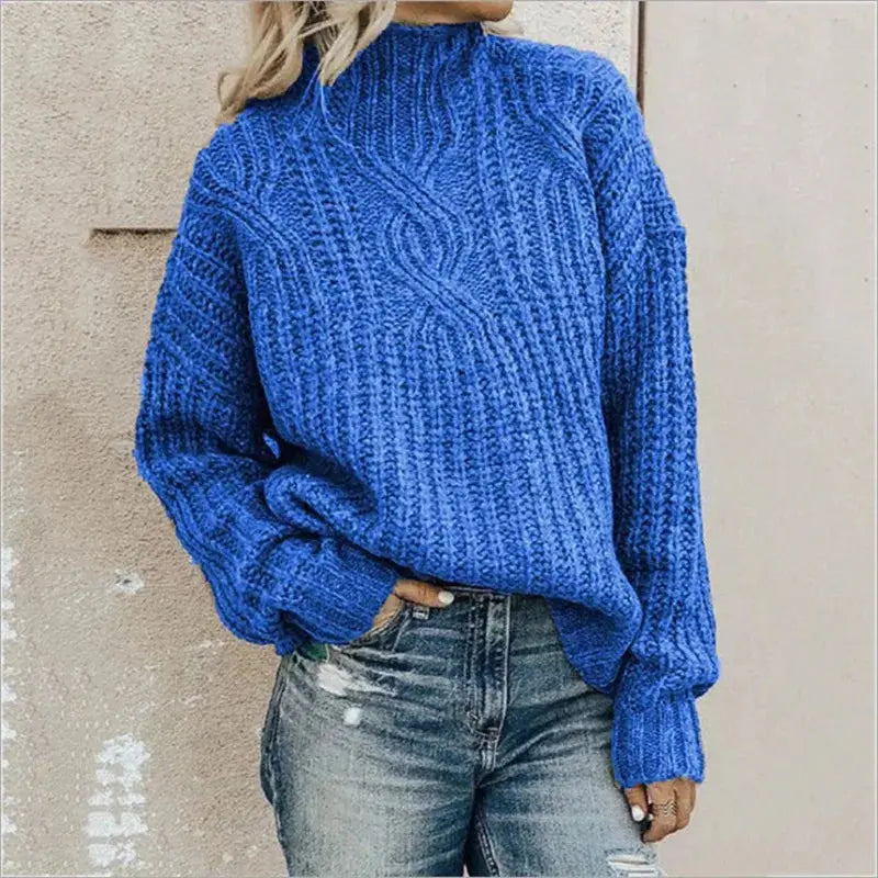Women's Mock Neck Cable Sweater – Relaxed Winter Knit