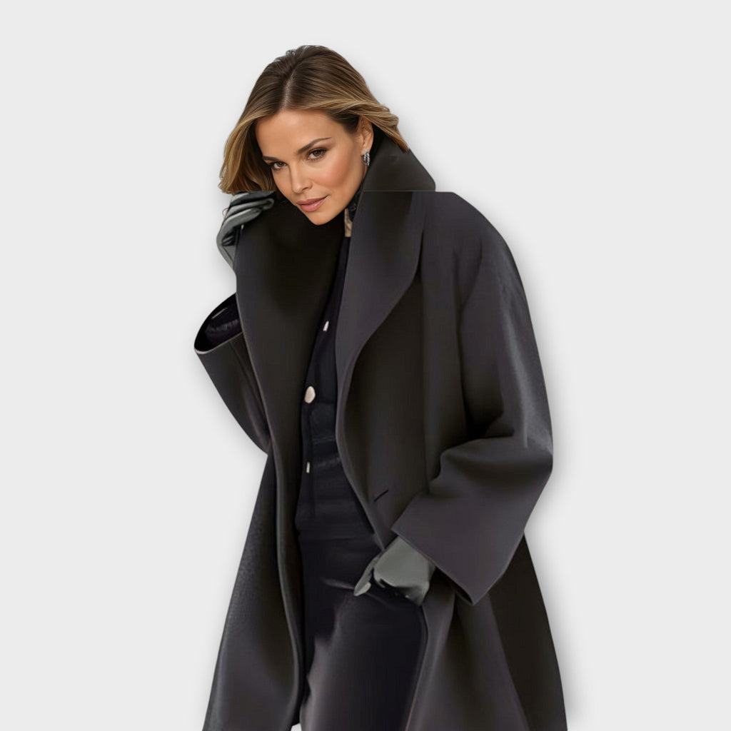 Women's Oversized Long Coat – Stand Collar Button Front Winter Coat