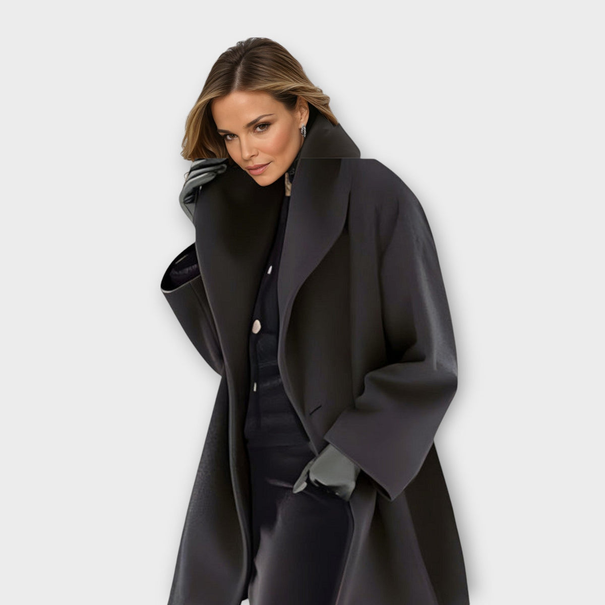 Women's Oversized Long Coat – Stand Collar Button Front Winter Coat