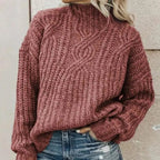 Women's Mock Neck Cable Sweater – Relaxed Winter Knit