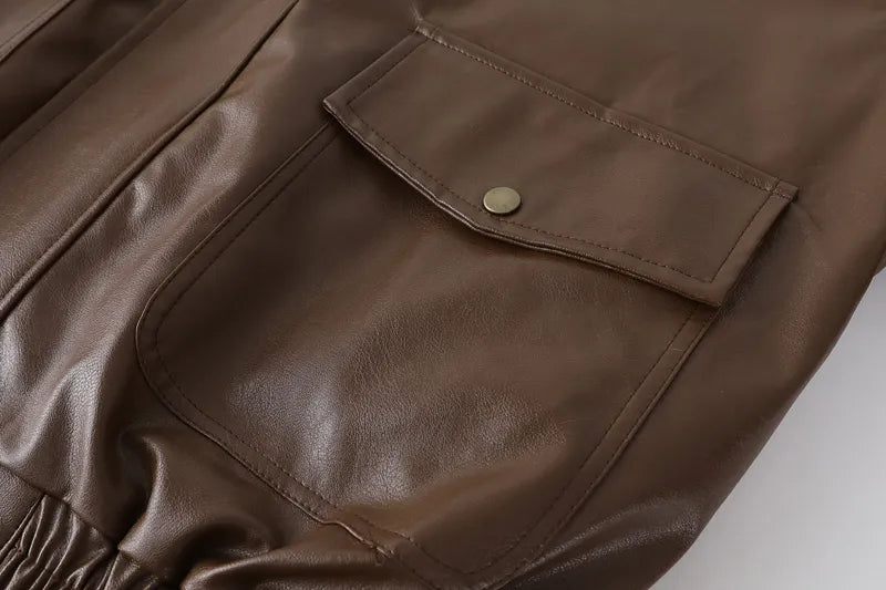 Women's Oversized Faux Leather Jacket – Fleece Lined Winter Jacket