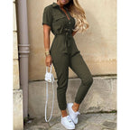 Women's Belted Button Front Jumpsuit – Fitted Formal Evening Jumpsuit