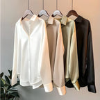 Women's Long Sleeve Shirt with Classic Collar and Button Front