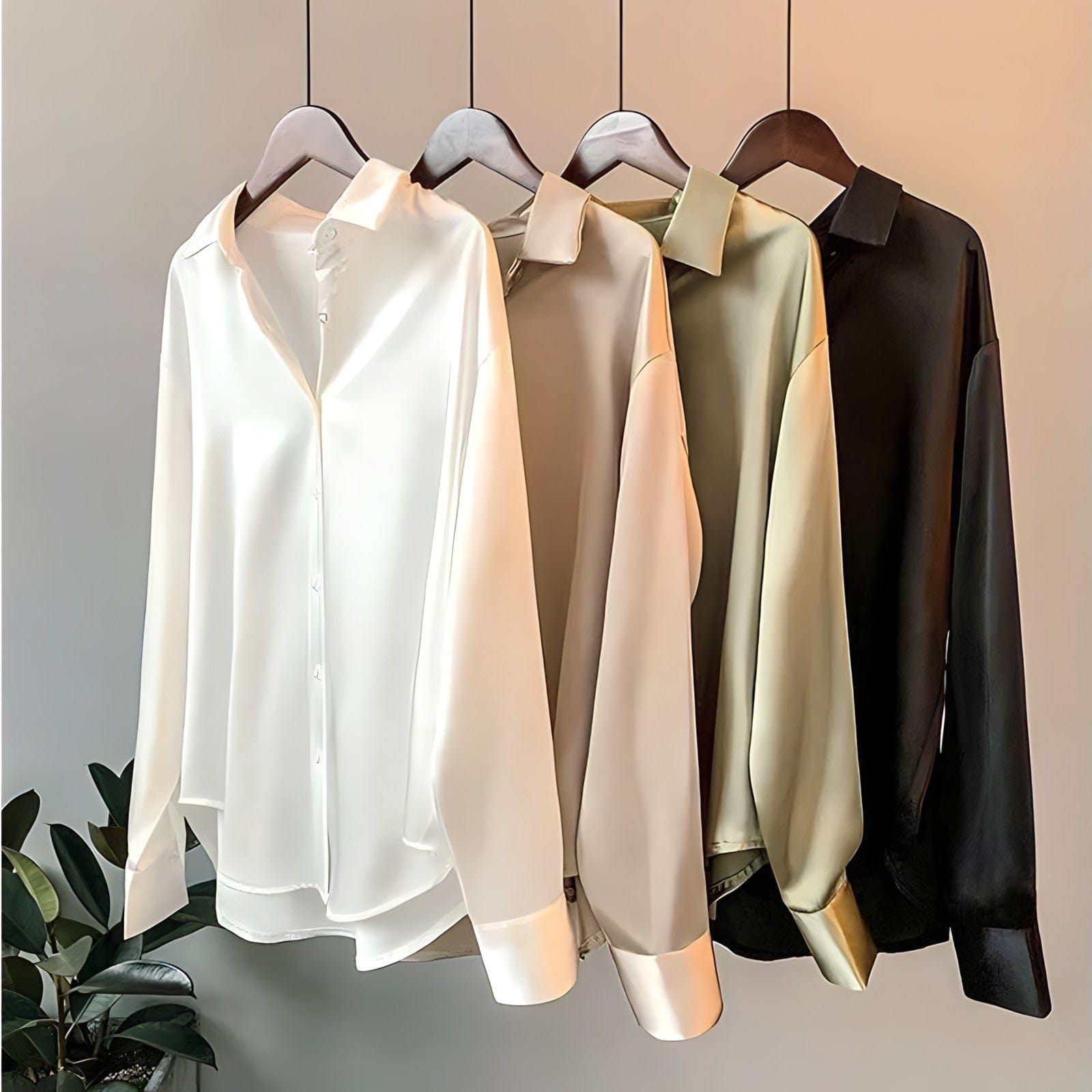 Women's Long Sleeve Shirt with Classic Collar and Button Front