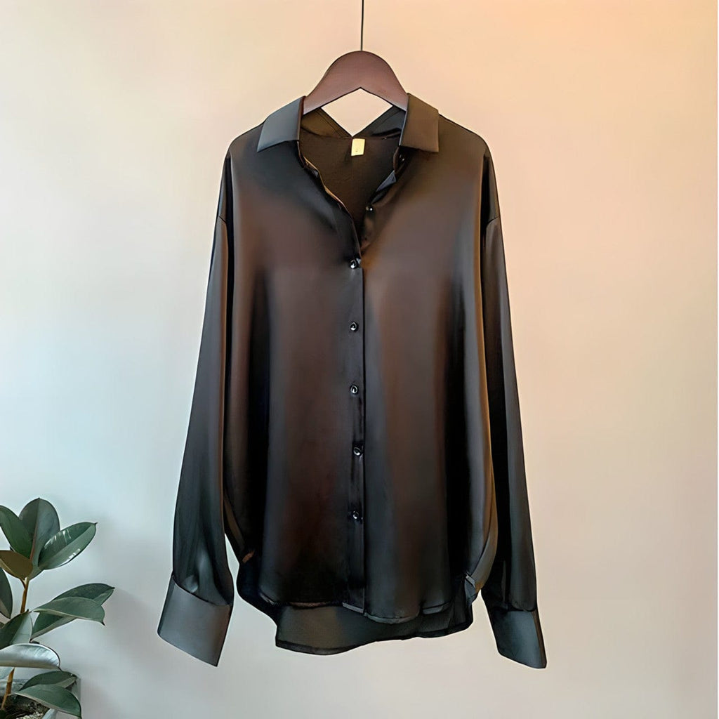 Women's Long Sleeve Shirt with Classic Collar and Button Front