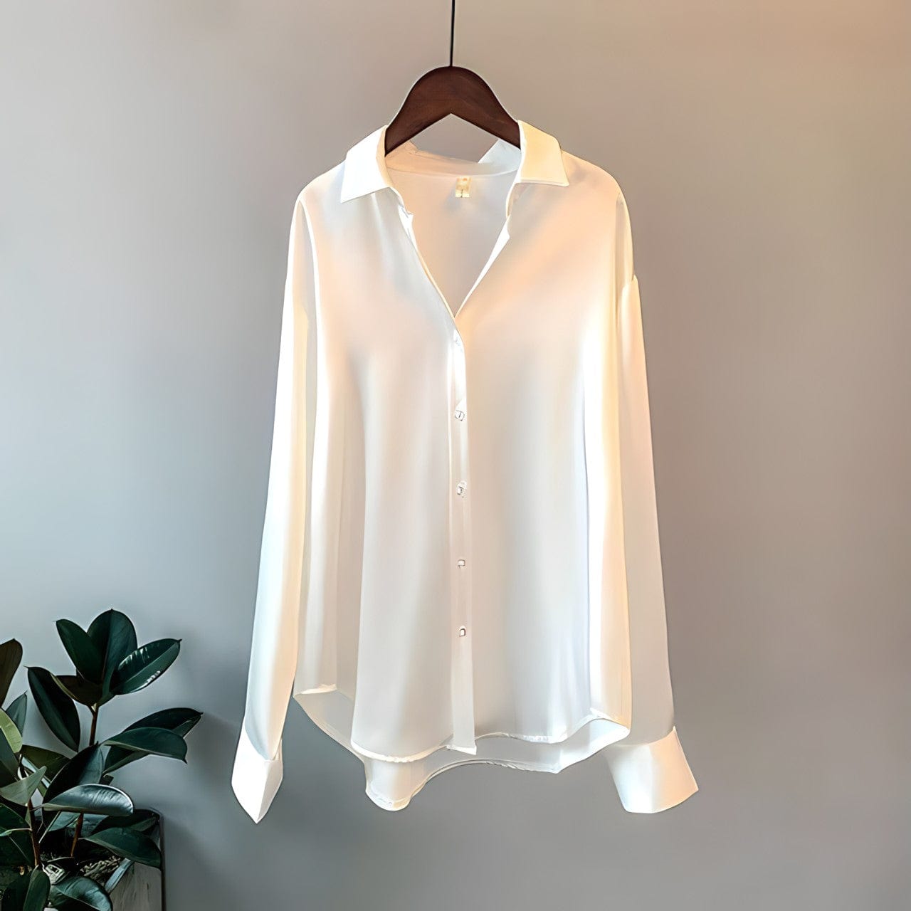 Women's Long Sleeve Shirt with Classic Collar and Button Front