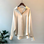 Women's Long Sleeve Shirt with Classic Collar and Button Front