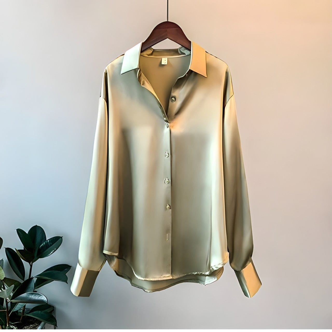 Women's Long Sleeve Shirt with Classic Collar and Button Front