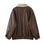 Women's Oversized Faux Leather Jacket – Fleece Lined Winter Jacket