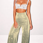 Women's High Waist Glitter Pants – Wide Leg Sparkly Party Trousers