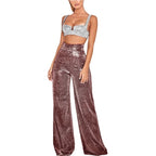 Women's High Waist Glitter Pants – Wide Leg Sparkly Party Trousers