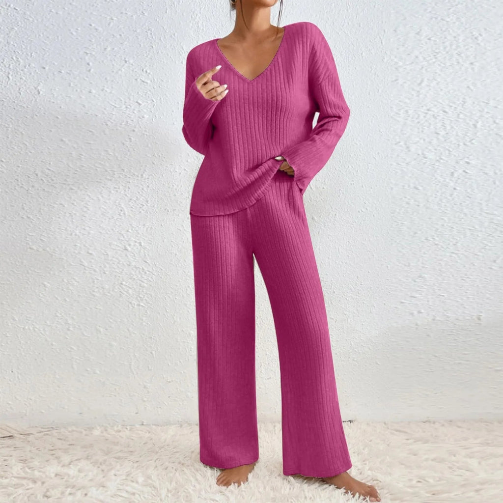 Women's Knit House Set – V-Neck Lounge Set