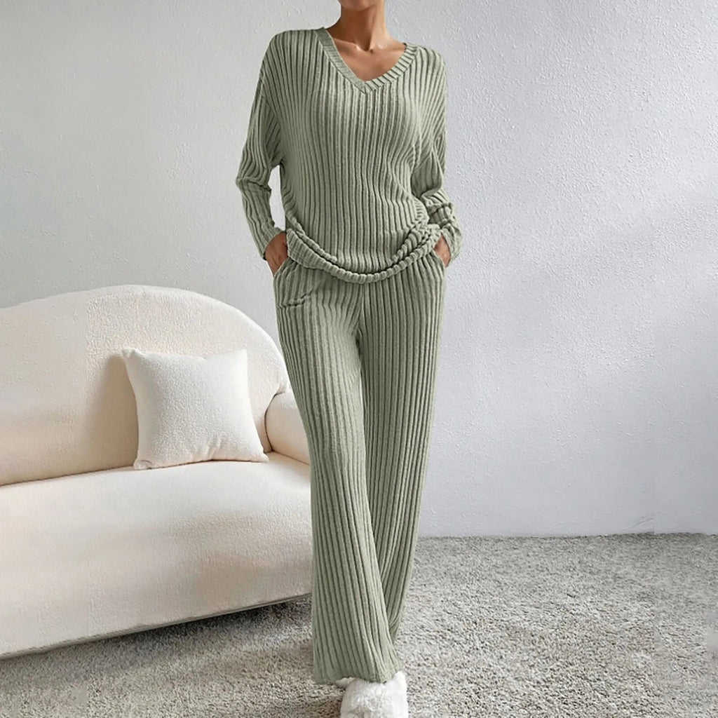 Women's Knit House Set – V-Neck Lounge Set