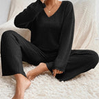 Women's Knit House Set – V-Neck Lounge Set