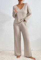 Women's Knit House Set – V-Neck Lounge Set