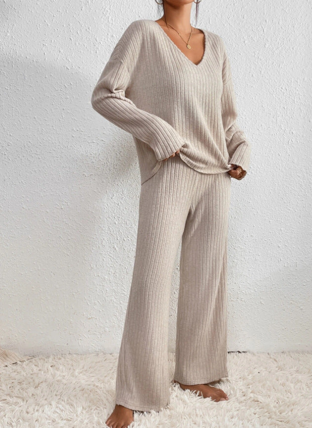 Women's Knit House Set – V-Neck Lounge Set