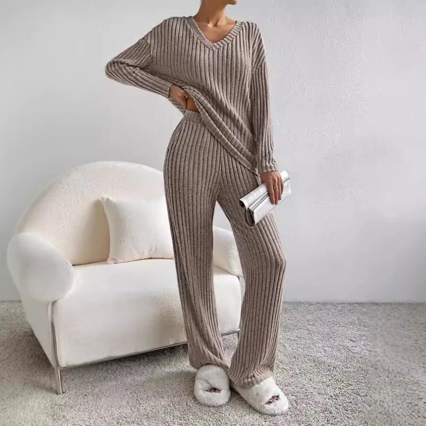 Women's Knit House Set – V-Neck Lounge Set