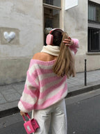 Women's Oversized Stripe Sweater – Wide Sleeve Knit Jumper