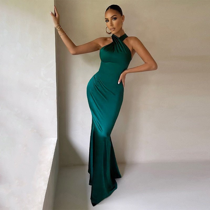 Women's Halter Draped Evening Dress – Formal Gala Occasion Dress