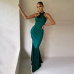Women's Halter Draped Evening Dress – Formal Gala Occasion Dress