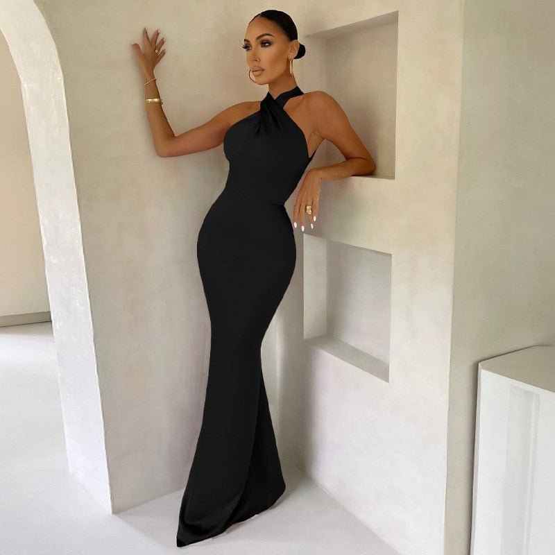 Women's Halter Draped Evening Dress – Formal Gala Occasion Dress