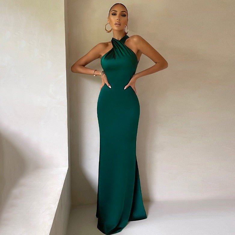 Women's Halter Draped Evening Dress – Formal Gala Occasion Dress