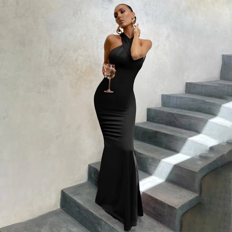 Women's Halter Draped Evening Dress – Formal Gala Occasion Dress