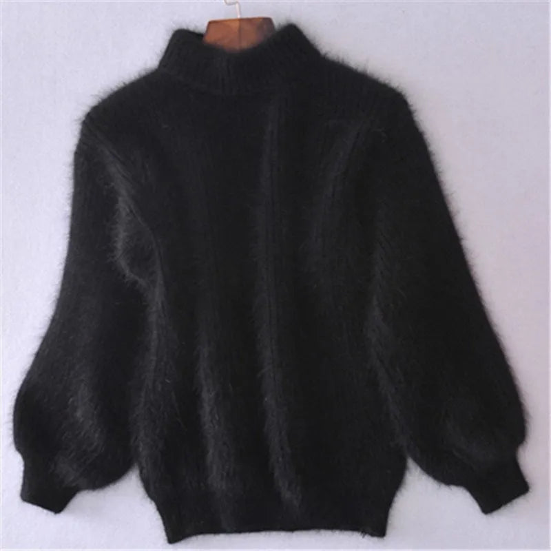 Women's Black Turtleneck Sweater – Thick Knit Winter Pullover