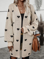 Women's Heart Pattern Cardigan – V-Neck Button Down Print Cardigan