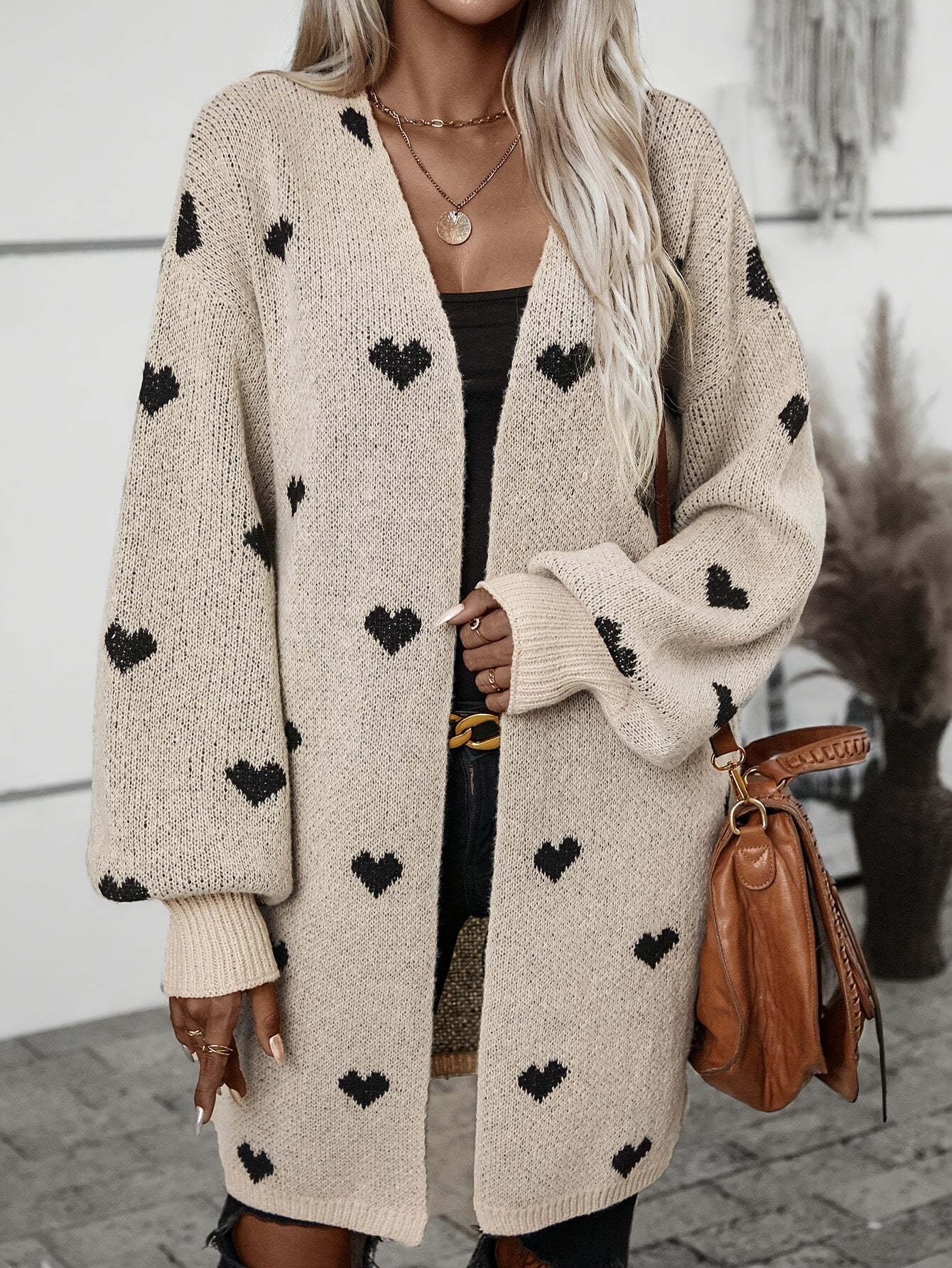Women's Heart Pattern Cardigan – V-Neck Button Down Print Cardigan