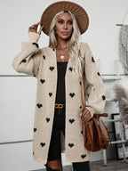 Women's Heart Pattern Cardigan – V-Neck Button Down Print Cardigan